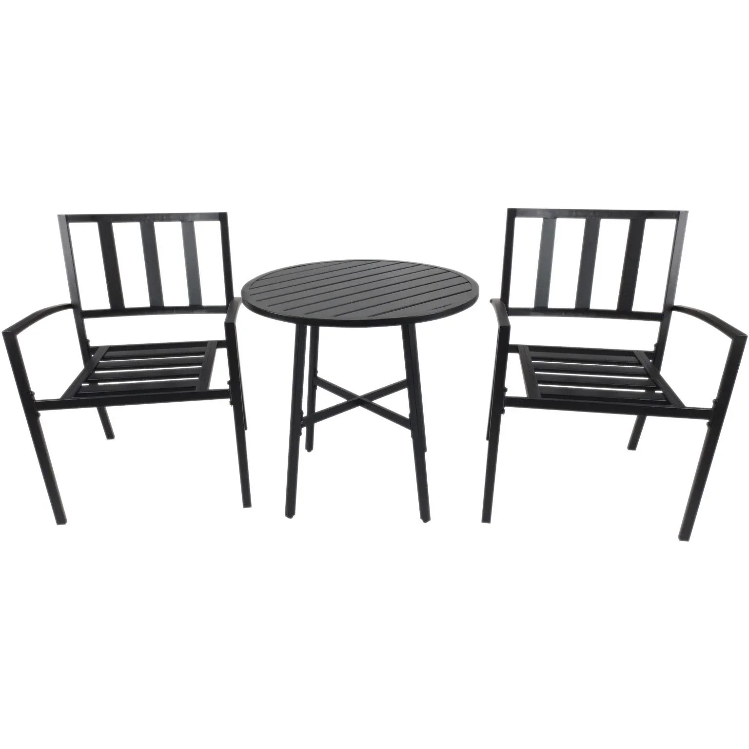 3-teilige Essgruppe Sitzgruppe Esstisch-Set rund Tisch Metall Schwarz mit 1 Tisch + 2 Stühlen - 4