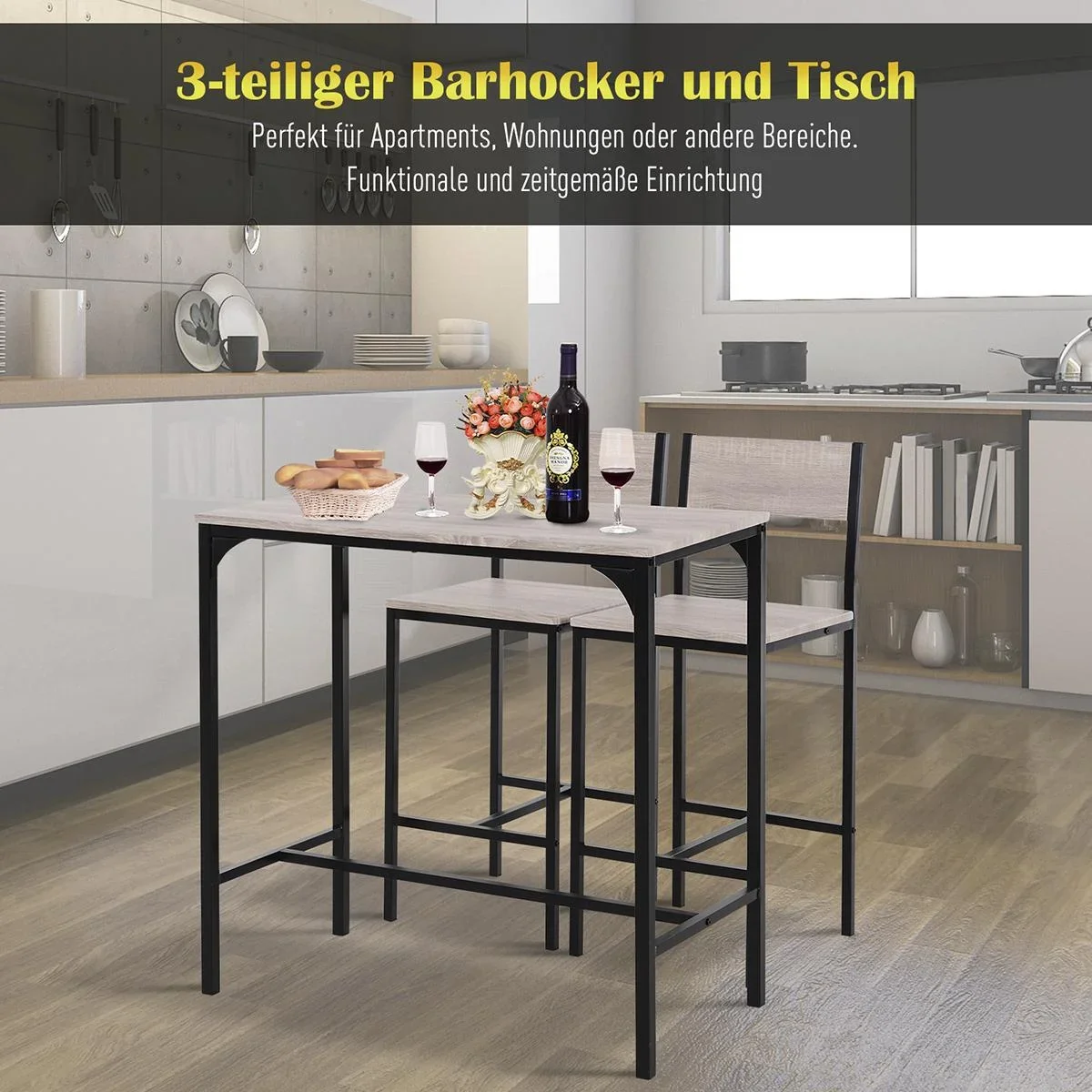 Bartisch mit 2 Stühlen natur/schwarz - 2
