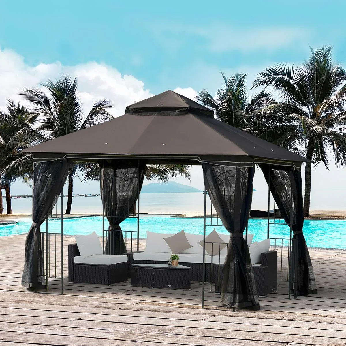 Gartenpavillon - Doppeldach - braun - 3 x 3 m - 3