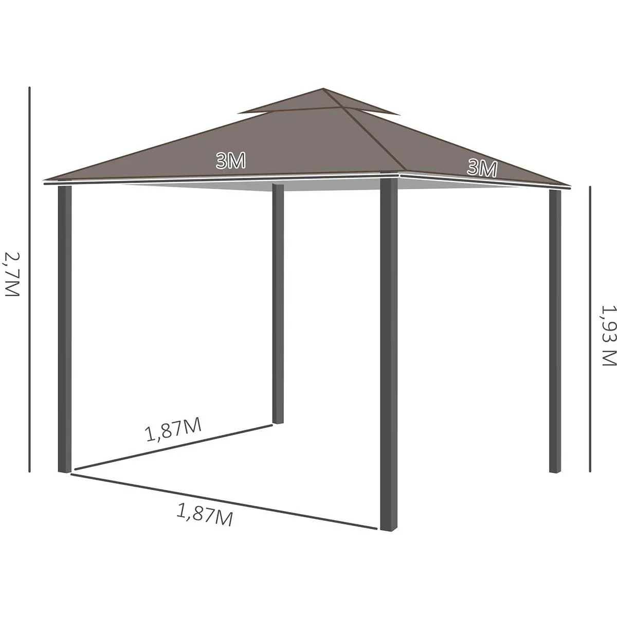 Gartenpavillon - Doppeldach - braun - 3 x 3 m - 4