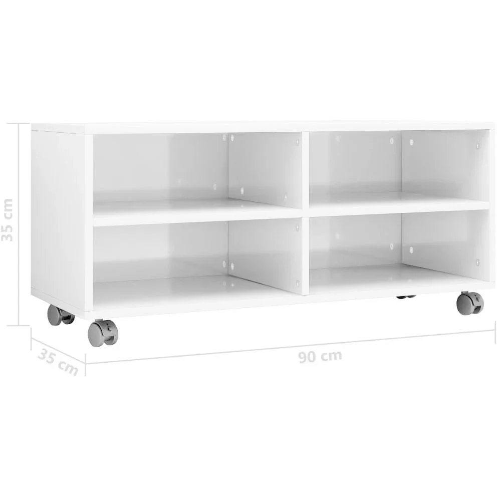 TV-Schrank mit Rollen 90x35x35 cm Spanplatte Hochglanz weiß - 0