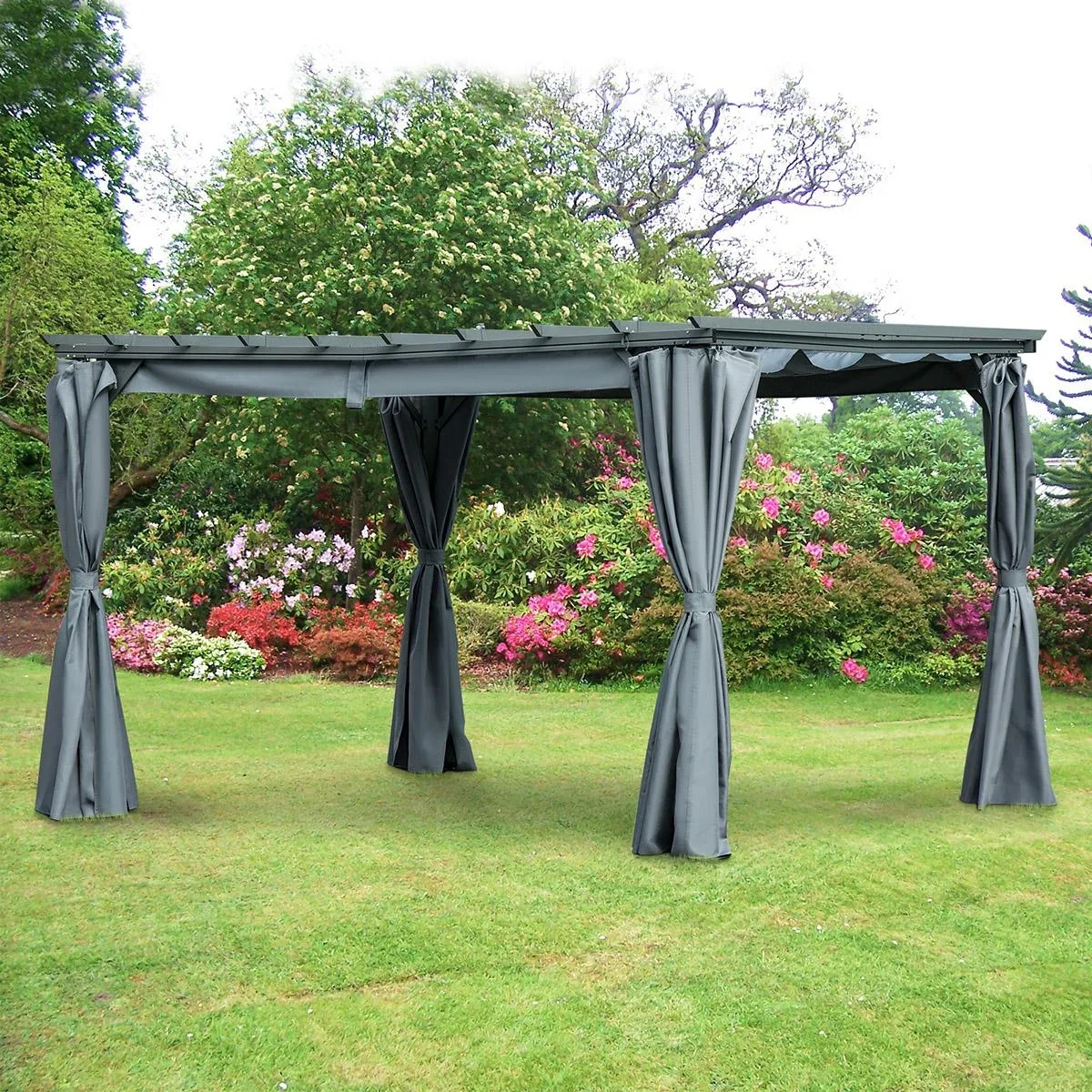 Pergola-Pavillion mit einstellbarem Stoffdach witterungsbeständig wasserabweisend Sonnenschutz Polyester Stahl Grau 3,6 - 1