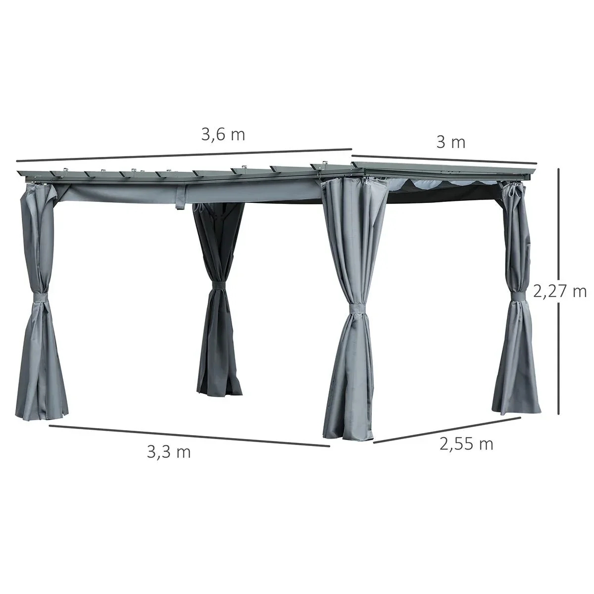 Pergola-Pavillion mit einstellbarem Stoffdach witterungsbeständig wasserabweisend Sonnenschutz Polyester Stahl Grau 3,6 - 3
