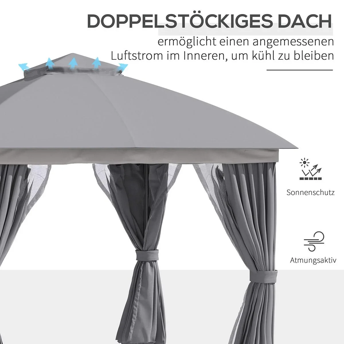 Pergola-Pavillion mit einstellbarem Stoffdach witterungsbeständig wasserabweisend Sonnenschutz Polyester Stahl Grau 3,6 - 4