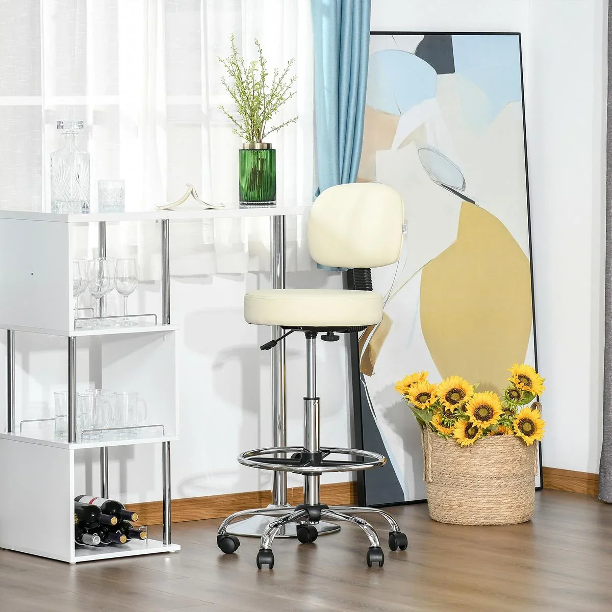 Barhocker Drehstühle Barstühle Arbeitshocker Bürohocker Verstellbare Höhe 360° schwenkbar mit Lehne Gepolstertet Große S - 0