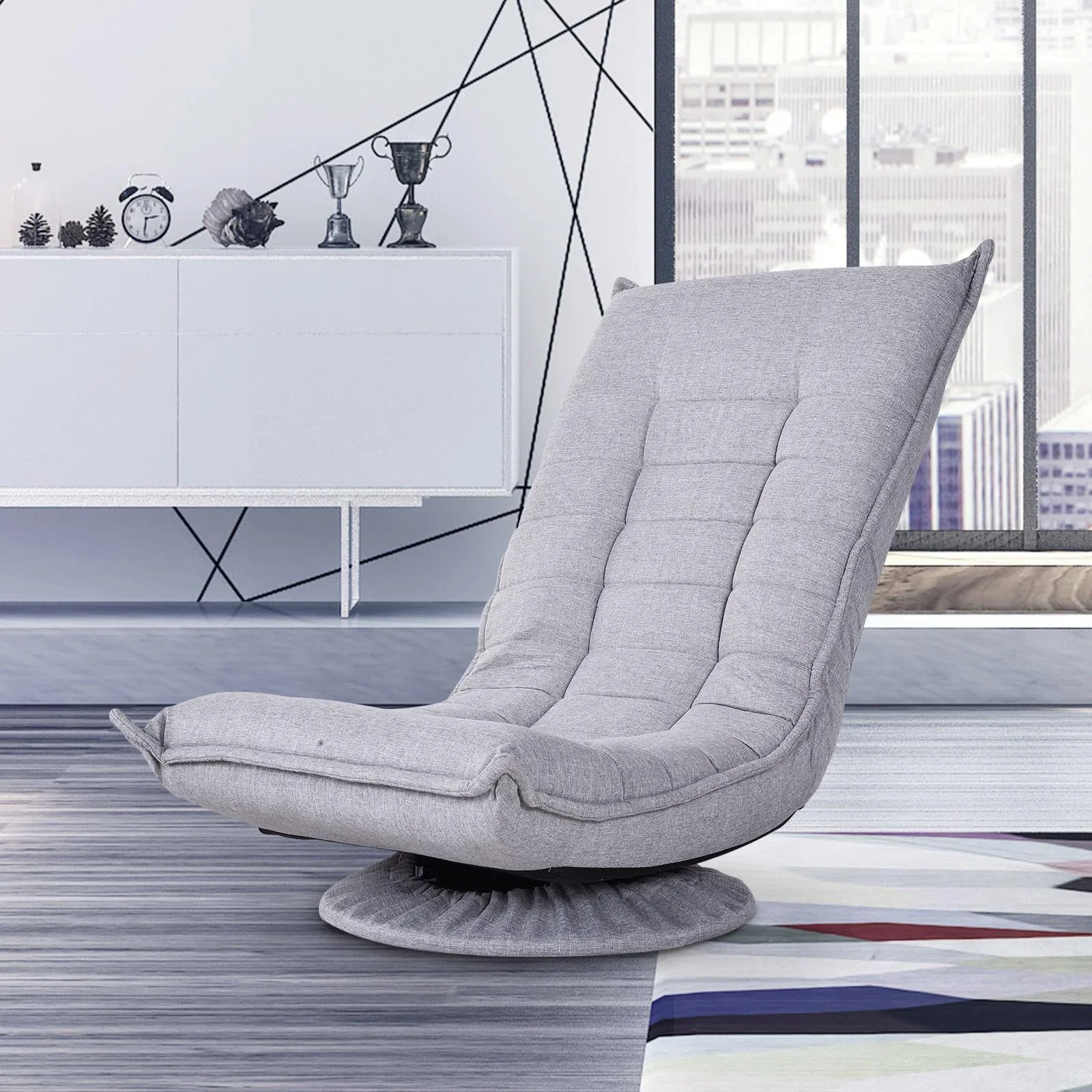 Bodensitzkissen und Rückenkissen Klappstuhl Polsterauflage Leinen Hellgrau 64 x 93 x 80 cm - 2