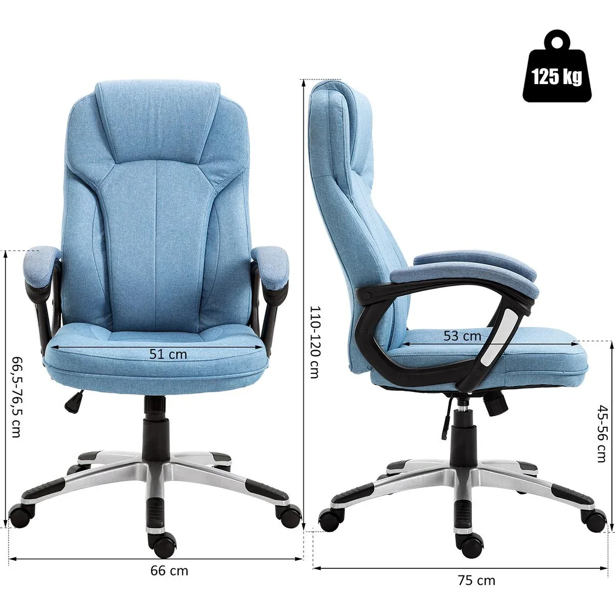 Bürostuhl mit Wippfunktion hellblau - 8