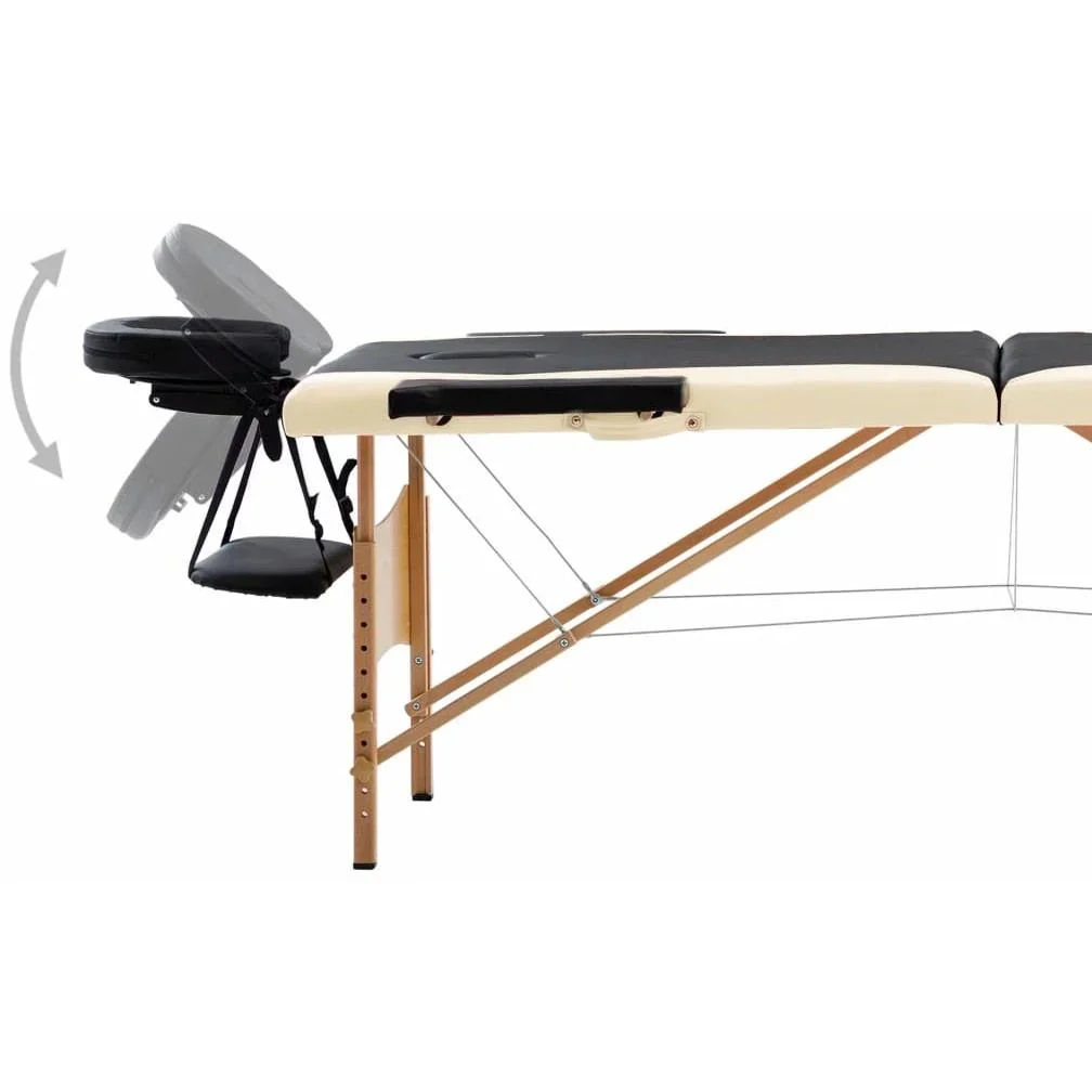 Klappbarer Massagetisch 2 Zonen Holz schwarz und beige - 1