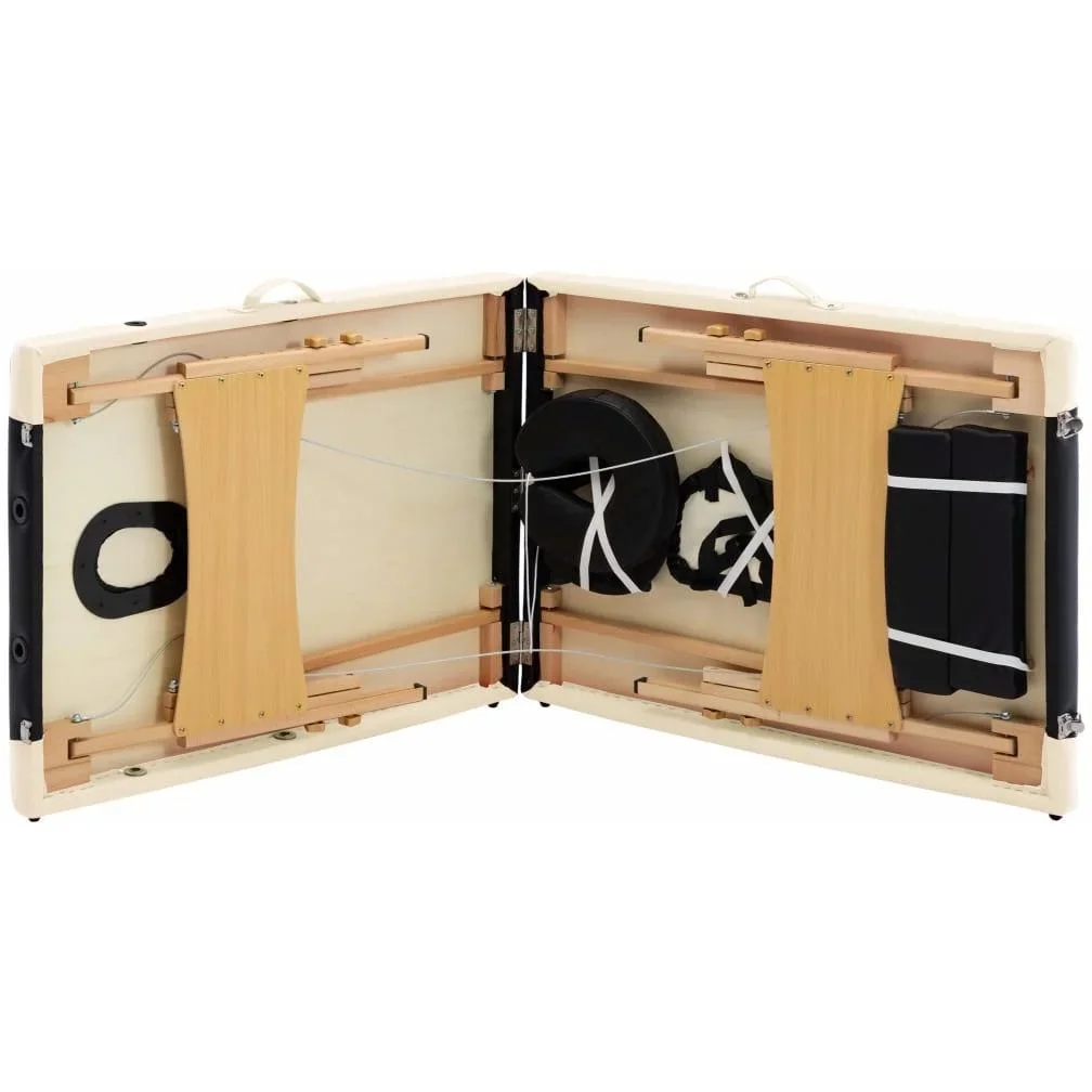 Klappbarer Massagetisch 2 Zonen Holz schwarz und beige - 2