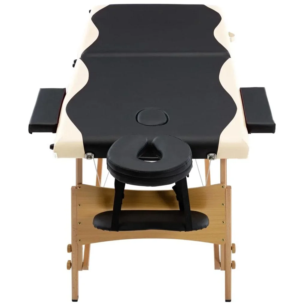Klappbarer Massagetisch 2 Zonen Holz schwarz und beige - 5