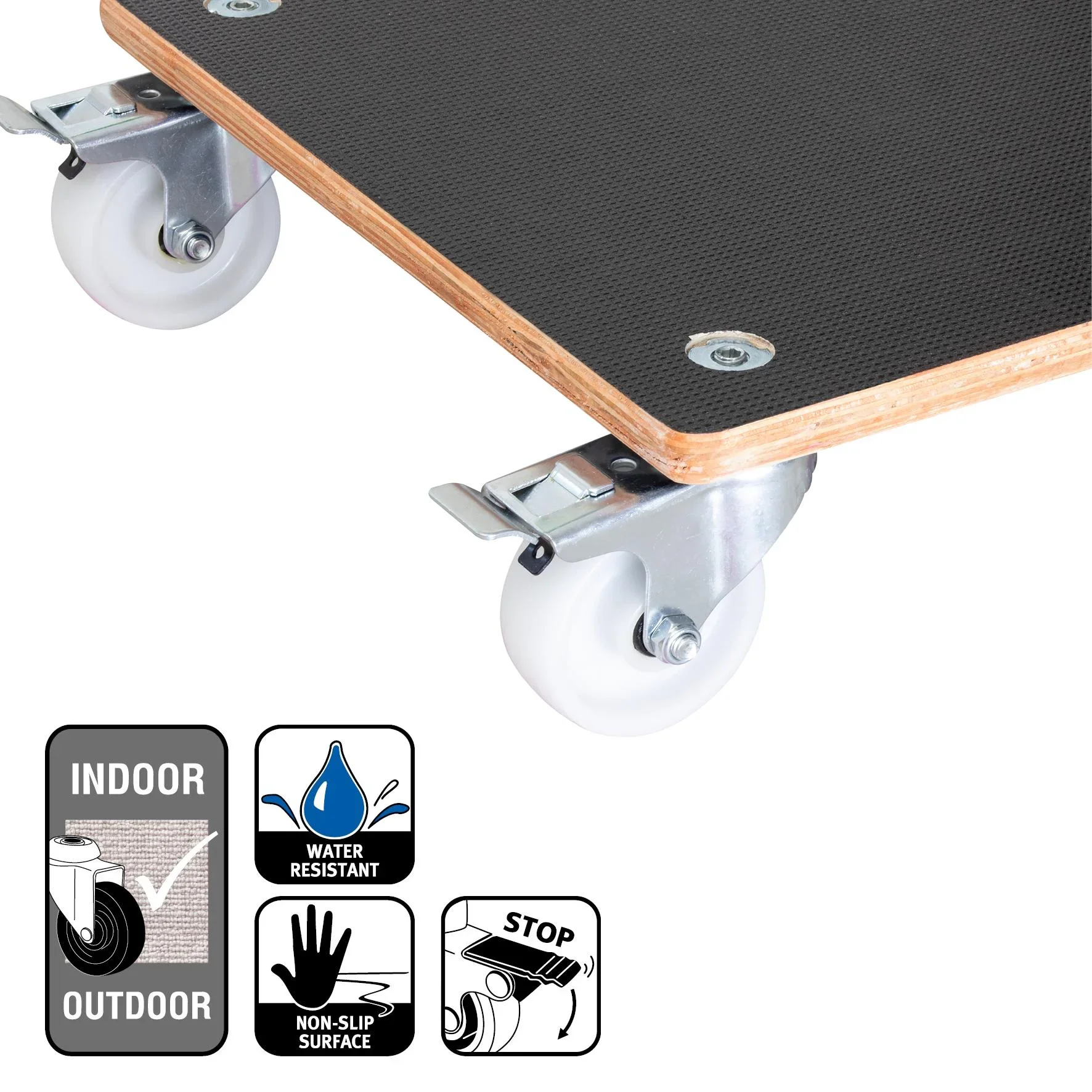 Multi Roller MR 1338, 38 x 38 x 11 cm, harte Rollen Ø 75 mm, Rollenlager, 2 Bremsen, Maxigrip FSC®, Tragkraft 300 kg - 1