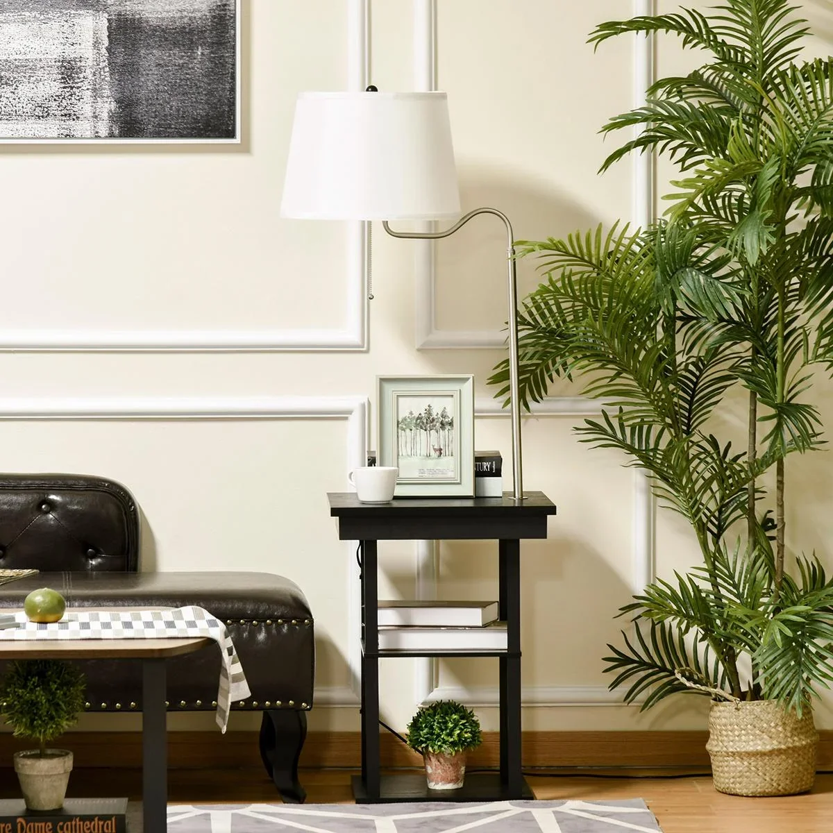 2-in-1 Stehleuchte mit Regal schwarz, weiß - 2