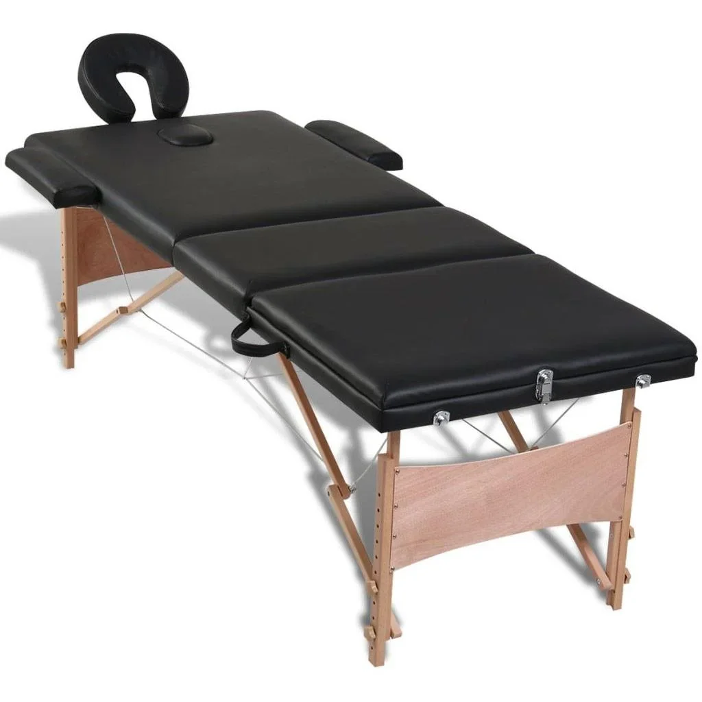 Klappbare Massageliege 3 Zonen mit Holzrahmen (schwarz) - 5