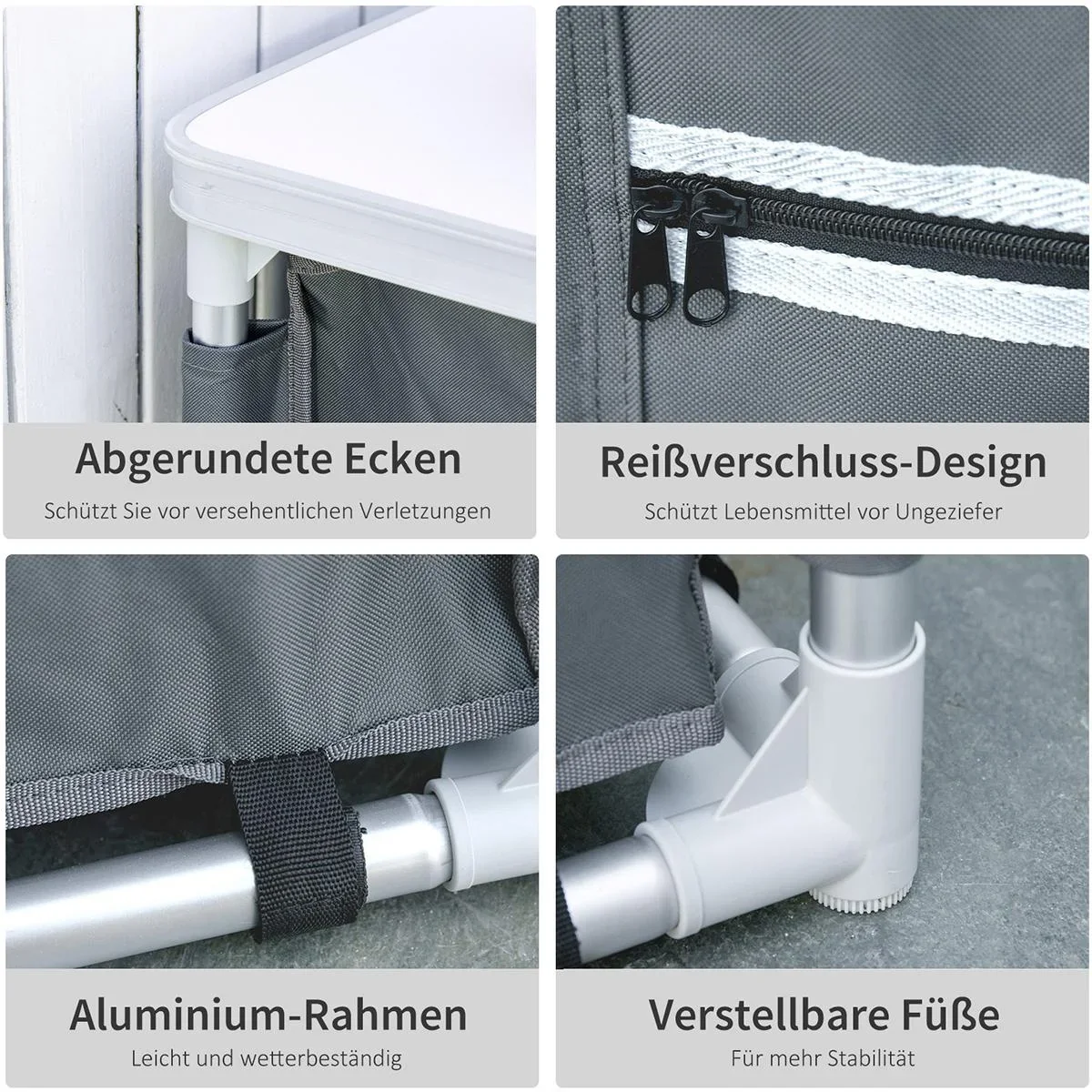 2in1Campingtisch mit Arbeitsplatte und Fächern grau - 4
