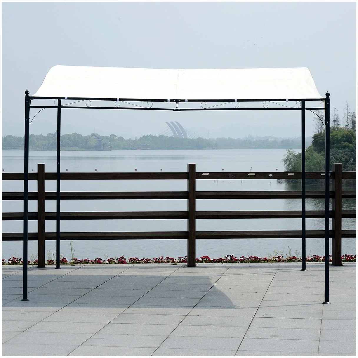 Pergola Terrassenüberdachung Pavillon 297x297cm Metall Creme - 6