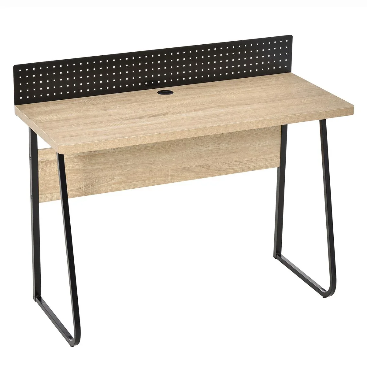 Schreibtisch Bürotisch Computertisch mit Stecktafel Kabelmanagement-Loch für Zettel Pendant Spanplatte Metall Naturholz+ - 2