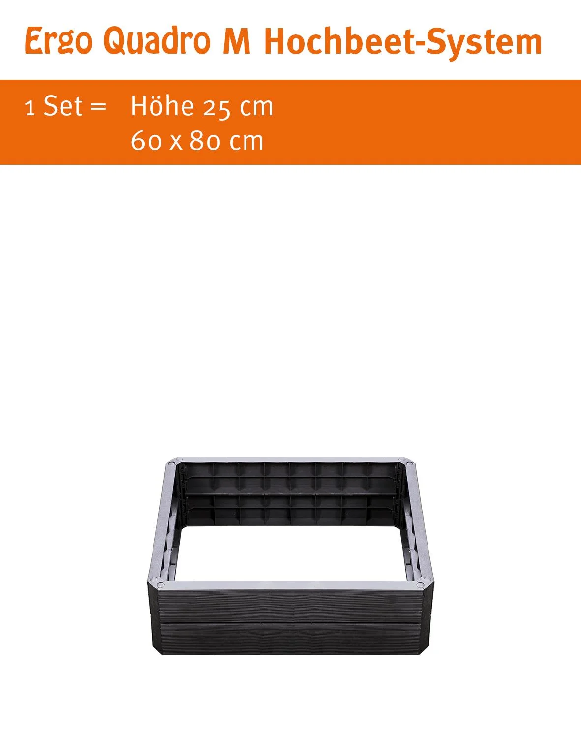 Ergo Quadro M Hochbeetsystem anthrazit, Höhe: 25 cm, 60 x 80 cm - 0