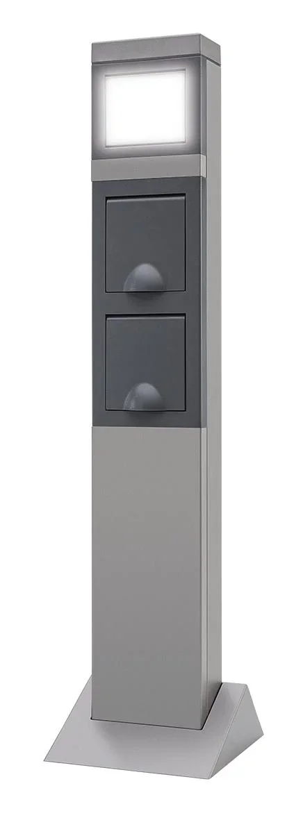 Garten Steckdosensäule 2fach mit LED Beleuchtung, Alu - 1