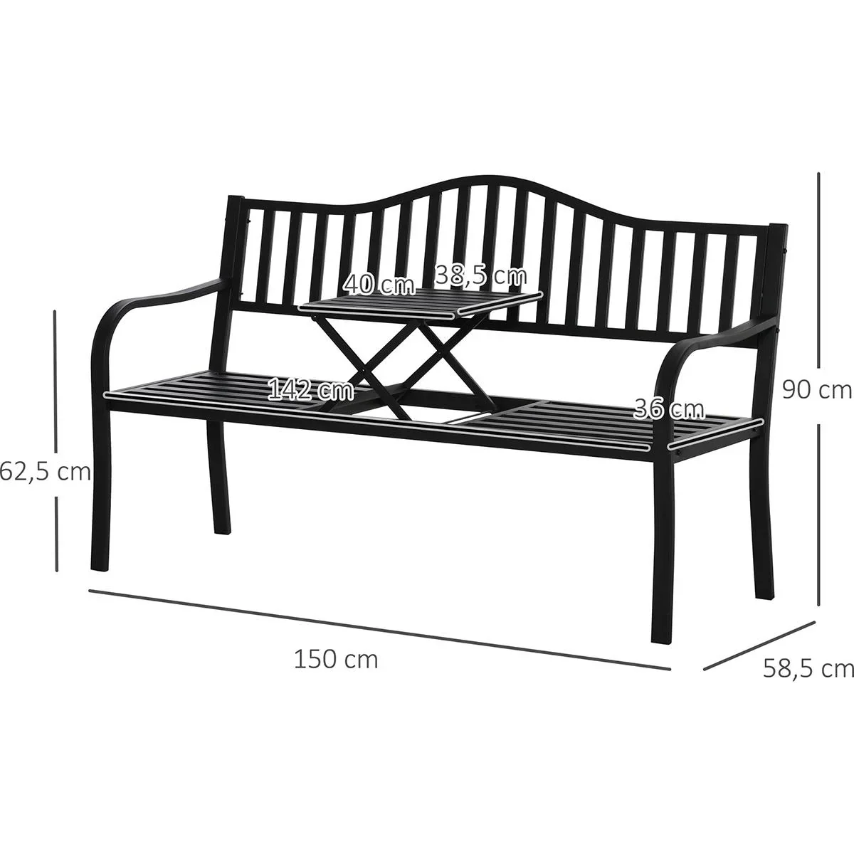 Gartenbank mit ausziehbarem Tisch - 2