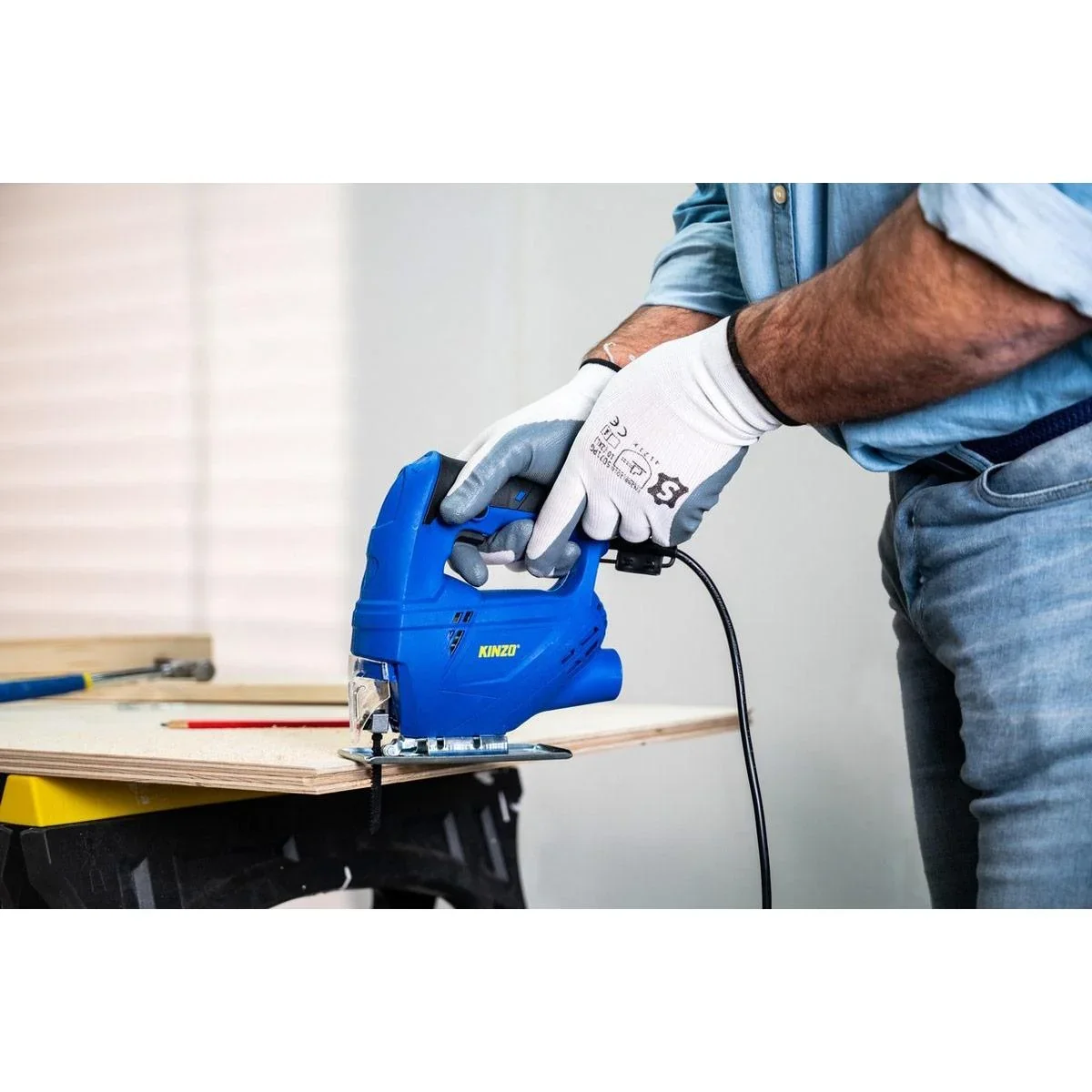 Stichsäge - 230V - 400W - mit Staubabsaugung - Schutzhülle Blatt - Holz bis zu 65 mm - Metall bis zu 6 mm- Blau - 4