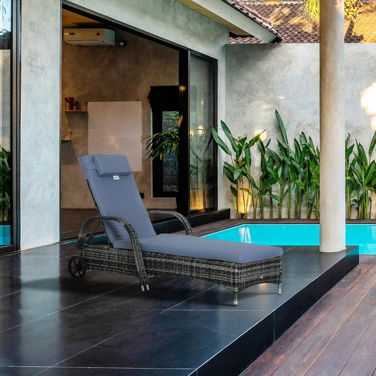 Gartenliege Sonnenliege Rattanliege Gartenmöbel Liege mobil mit Kissen, Polyrattan+Metall, Grau, 200x73x72-103cm - 3