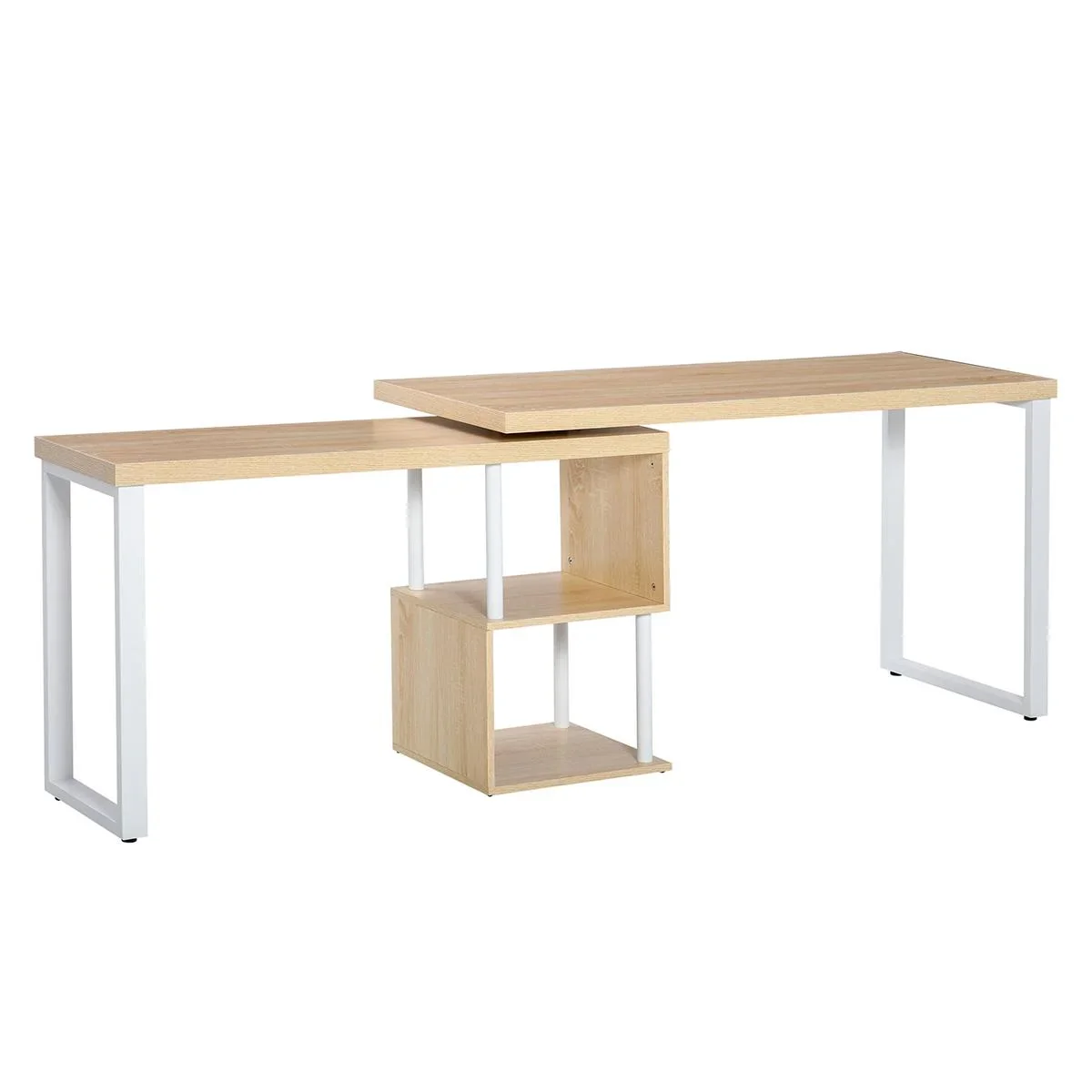 Eckschreibtisch Winkelschreibtisch PC-Tisch Computertisch Bürotisch L-Formen 360° drehbar MDF Eisen Weiß+Eiche 220 x 55 - 1