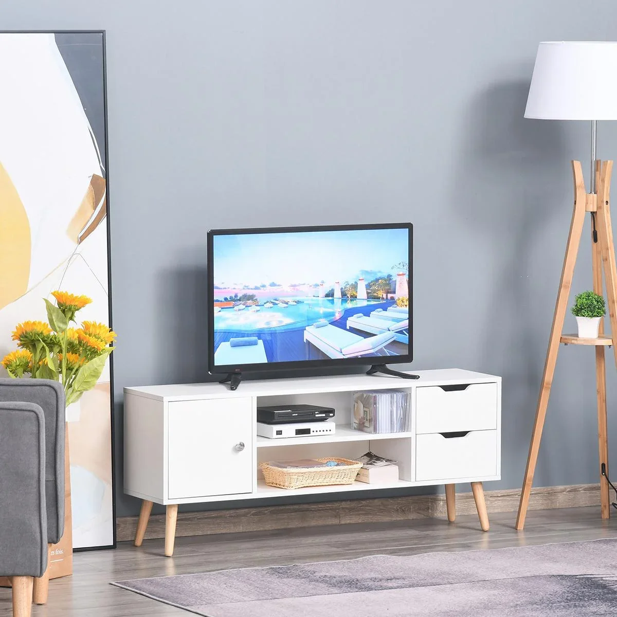 TV Lowboard mit Schubladen weiß - 0
