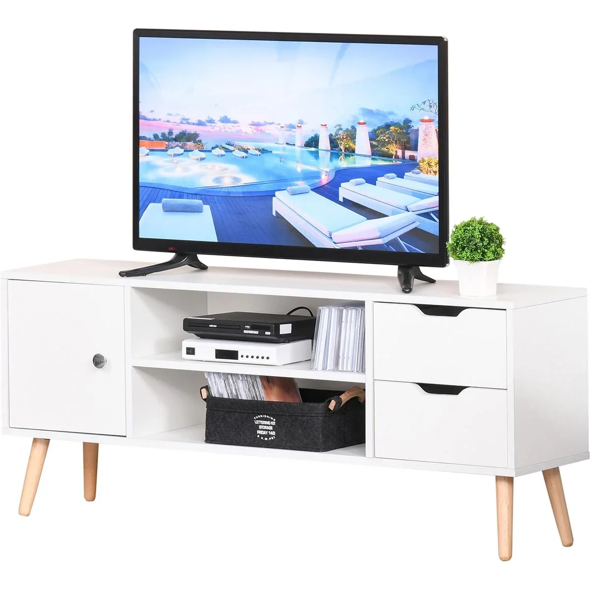 TV Lowboard mit Schubladen weiß - 2