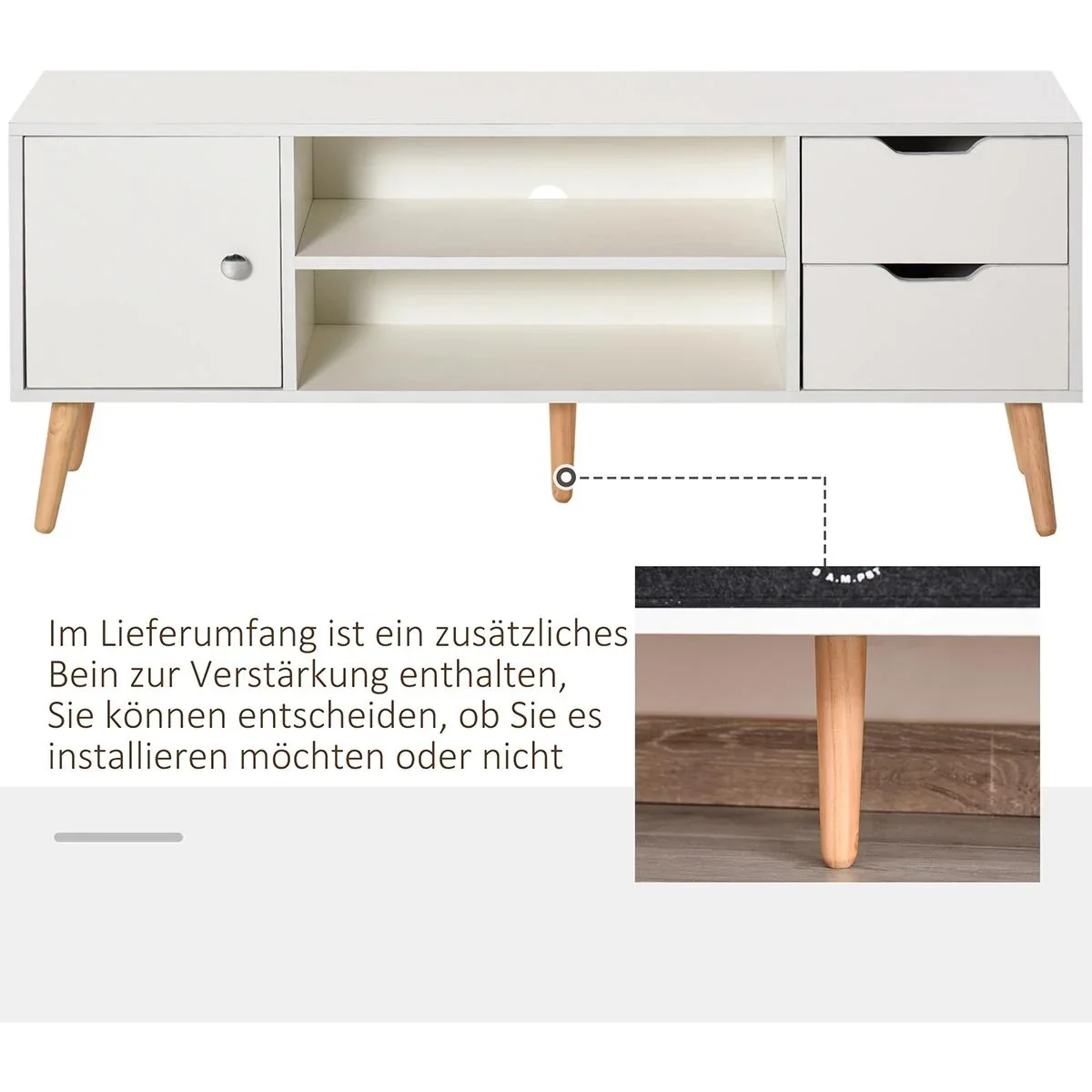 TV Lowboard mit Schubladen weiß - 3