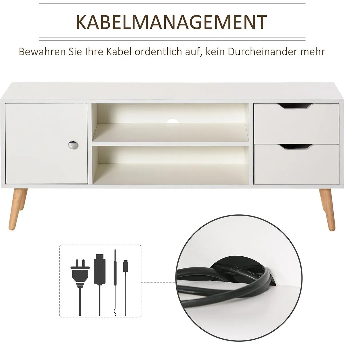 TV Lowboard mit Schubladen weiß - 4