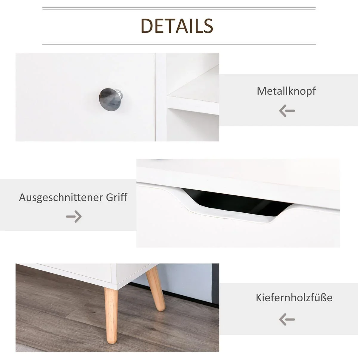 TV Lowboard mit Schubladen weiß - 5