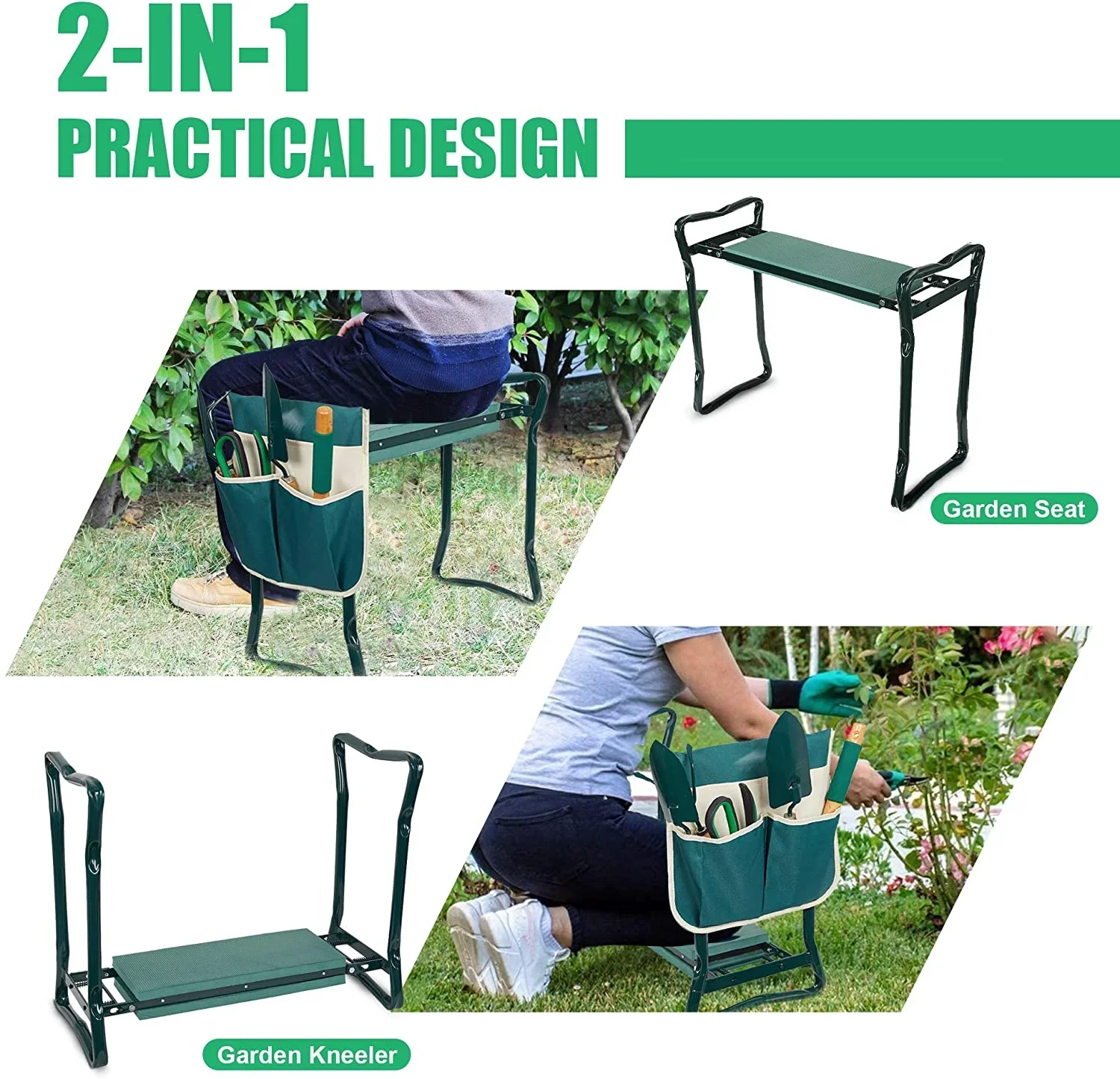 Sitz- und Kniebank 2 in 1 XXL, belastbar bis 150 kg, inklusive Werkzeugtasche - 5