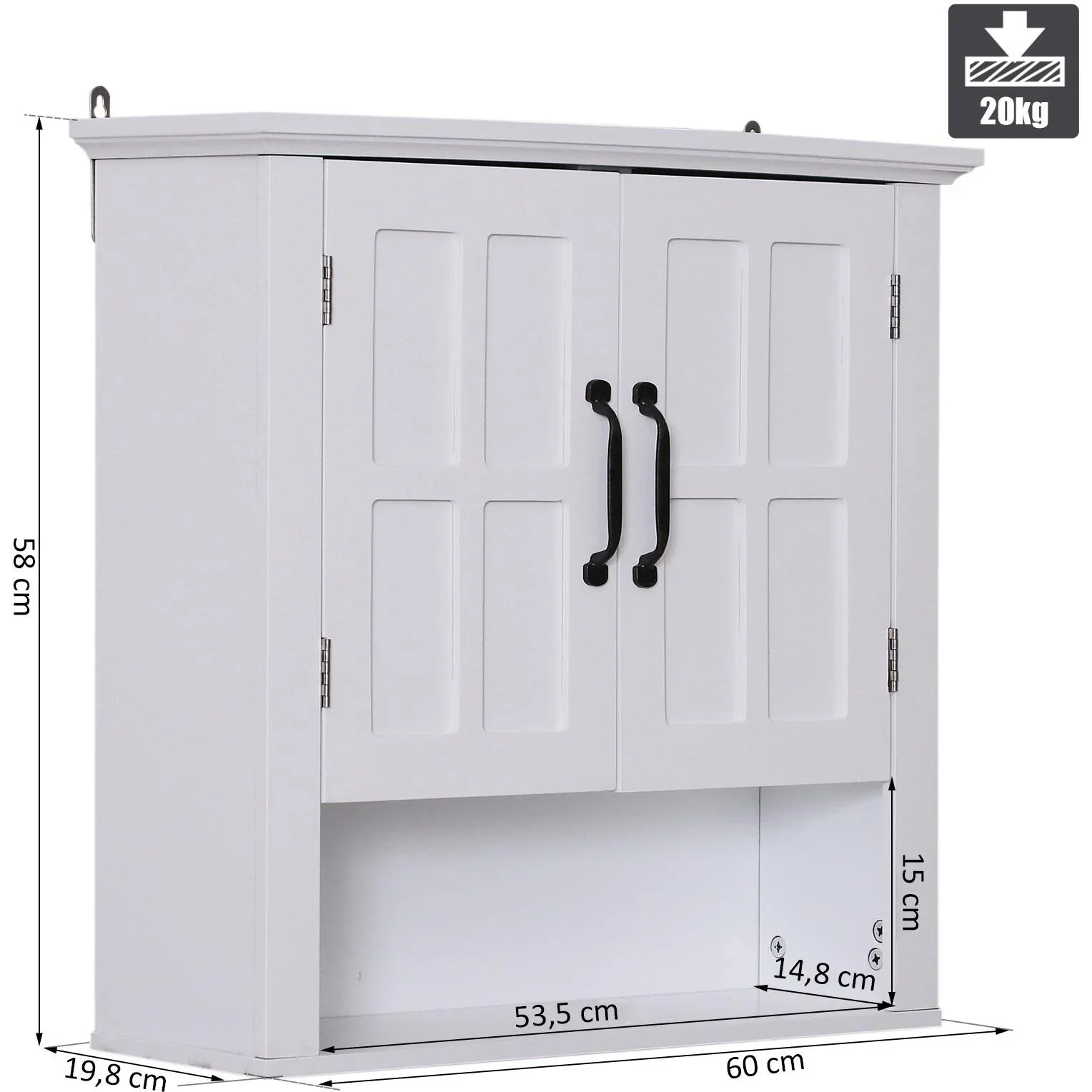 Küchenschrank Hängeschrank Badezimmerschrank Wandschrank Holz Weiß 60 x 19,8 x 58 cm - 3