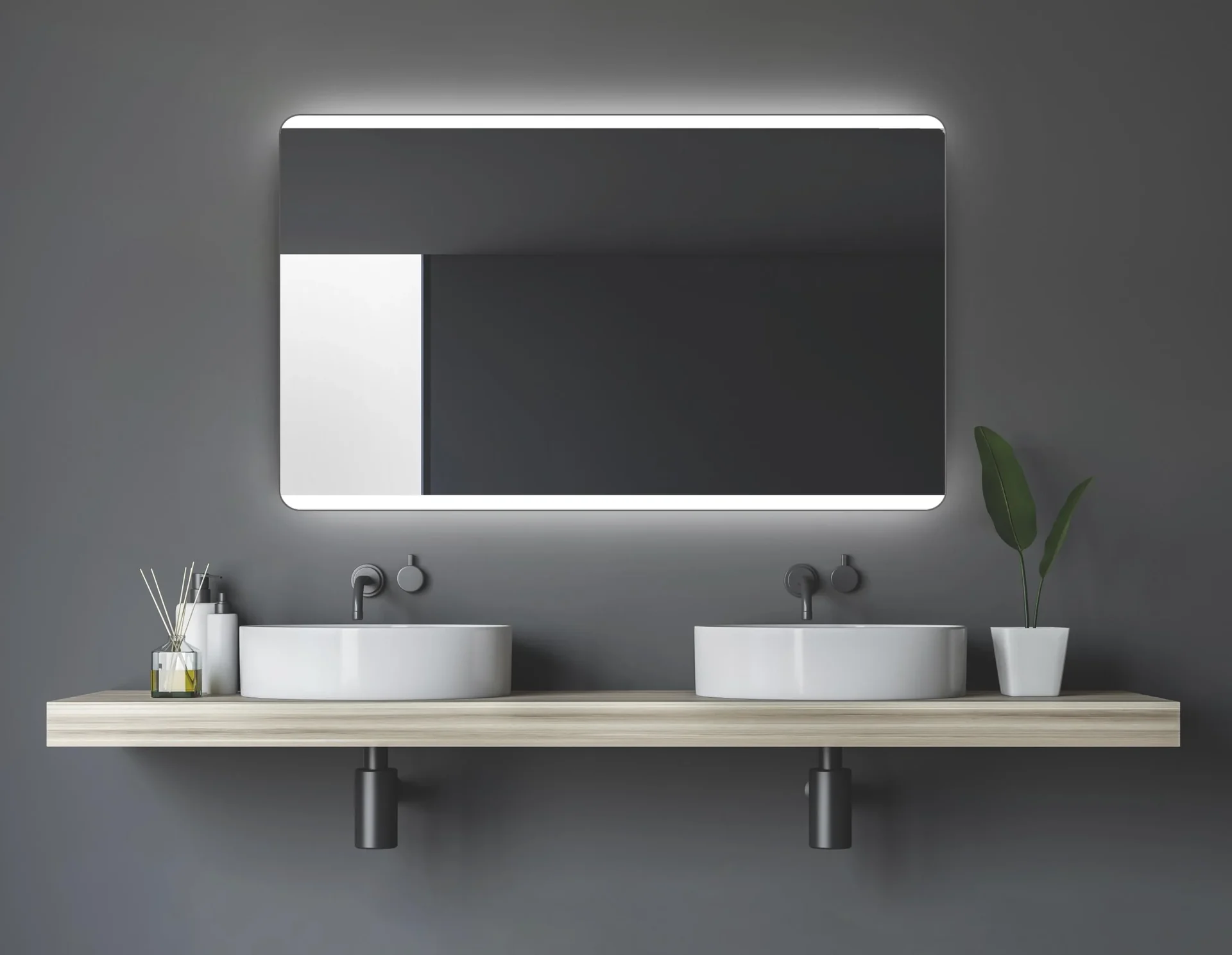 Badspiegel mit Beleuchtung, "Chic" - Badezimmerspiegel 120 x 70 cm - mit hinterleuchtetem Raumlicht - 1