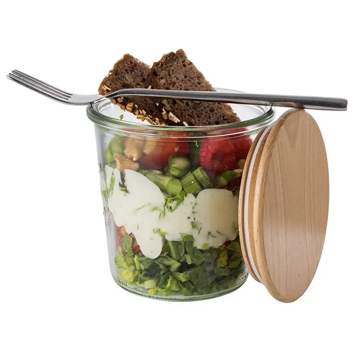 Weck-Gläser mit APS Deckel 2-er Set: 2 Gläser: Ø11 cm x 11 cm, Sturzform 580 ml + Buchenholz Deckel mit Silikondichtung - 1