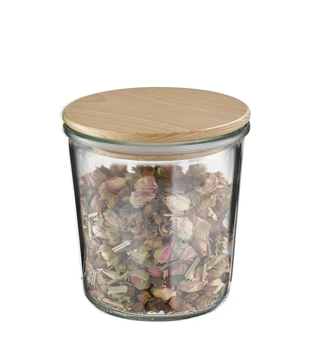 Weck-Gläser mit APS Deckel 2-er Set: 2 Gläser: Ø11 cm x 11 cm, Sturzform 580 ml + Buchenholz Deckel mit Silikondichtung - 3