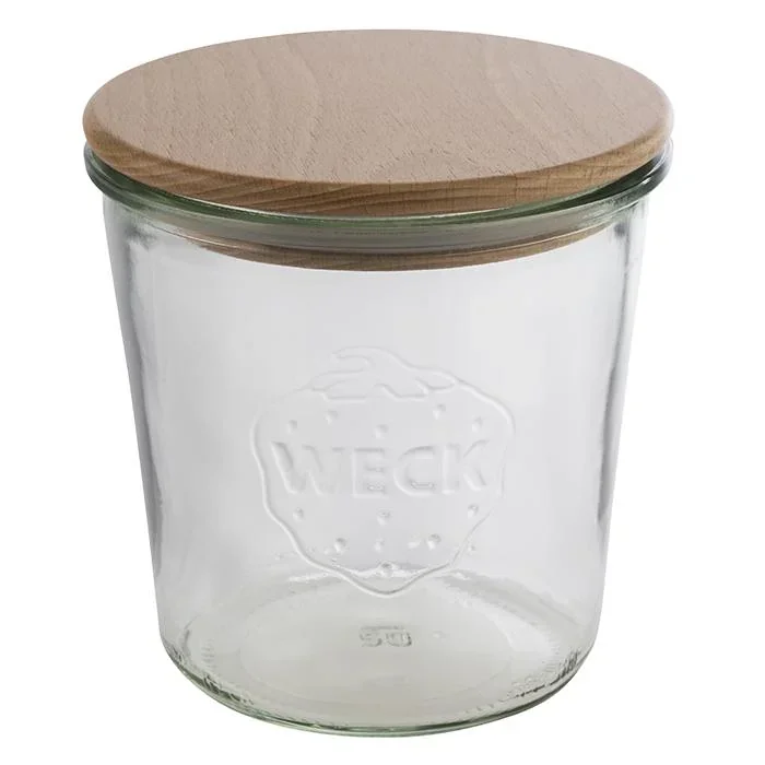 Weck-Gläser mit APS Deckel 2-er Set: 2 Gläser: Ø11 cm x 11 cm, Sturzform 580 ml + Buchenholz Deckel mit Silikondichtung - 4