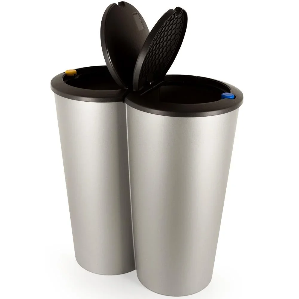 Doppelmülleimer Small 2 x 25L für getrennten Abfall - Kunststoff silber - 1