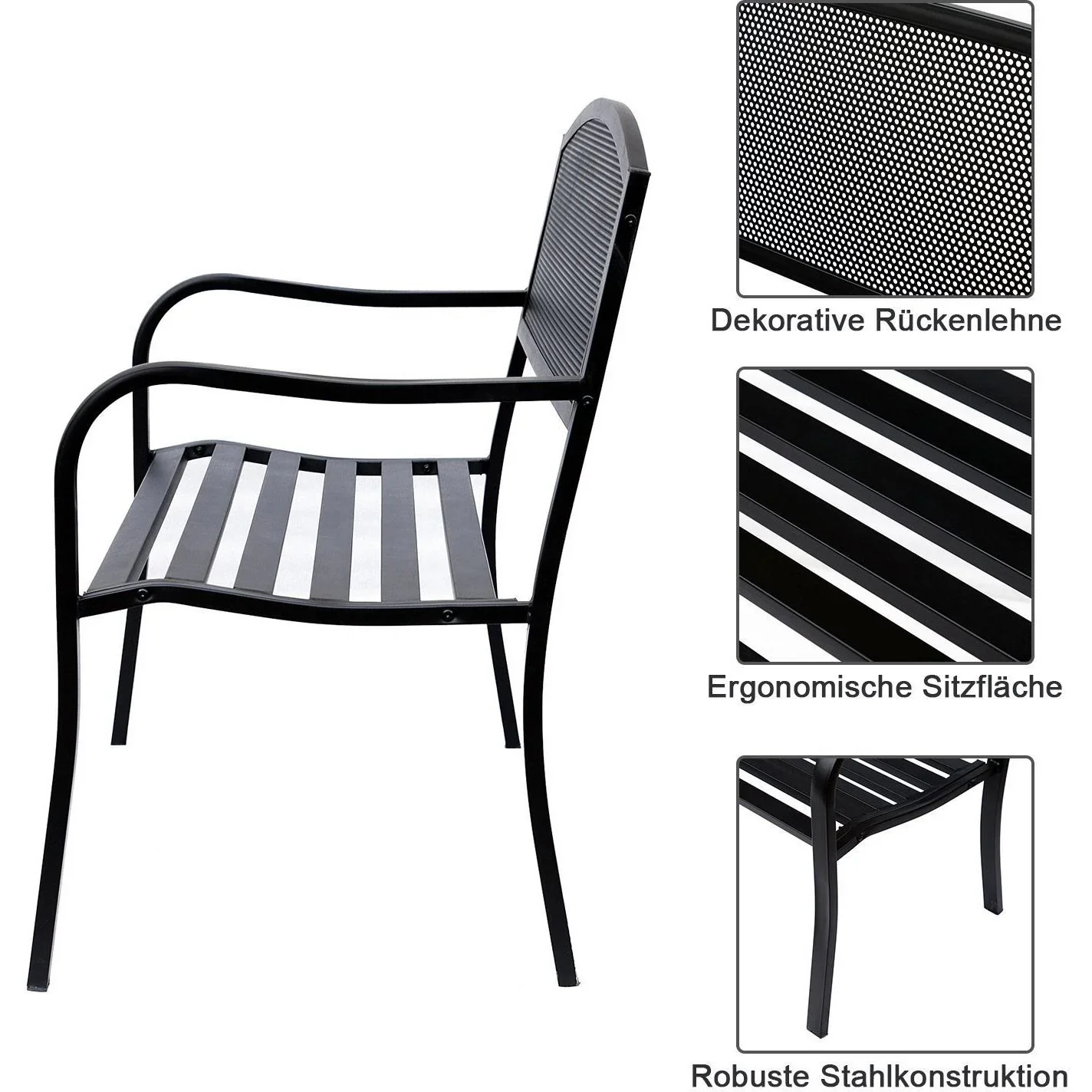 Gartenbank Sitzbank 2-Sitzer Stahl Schwarz - 3
