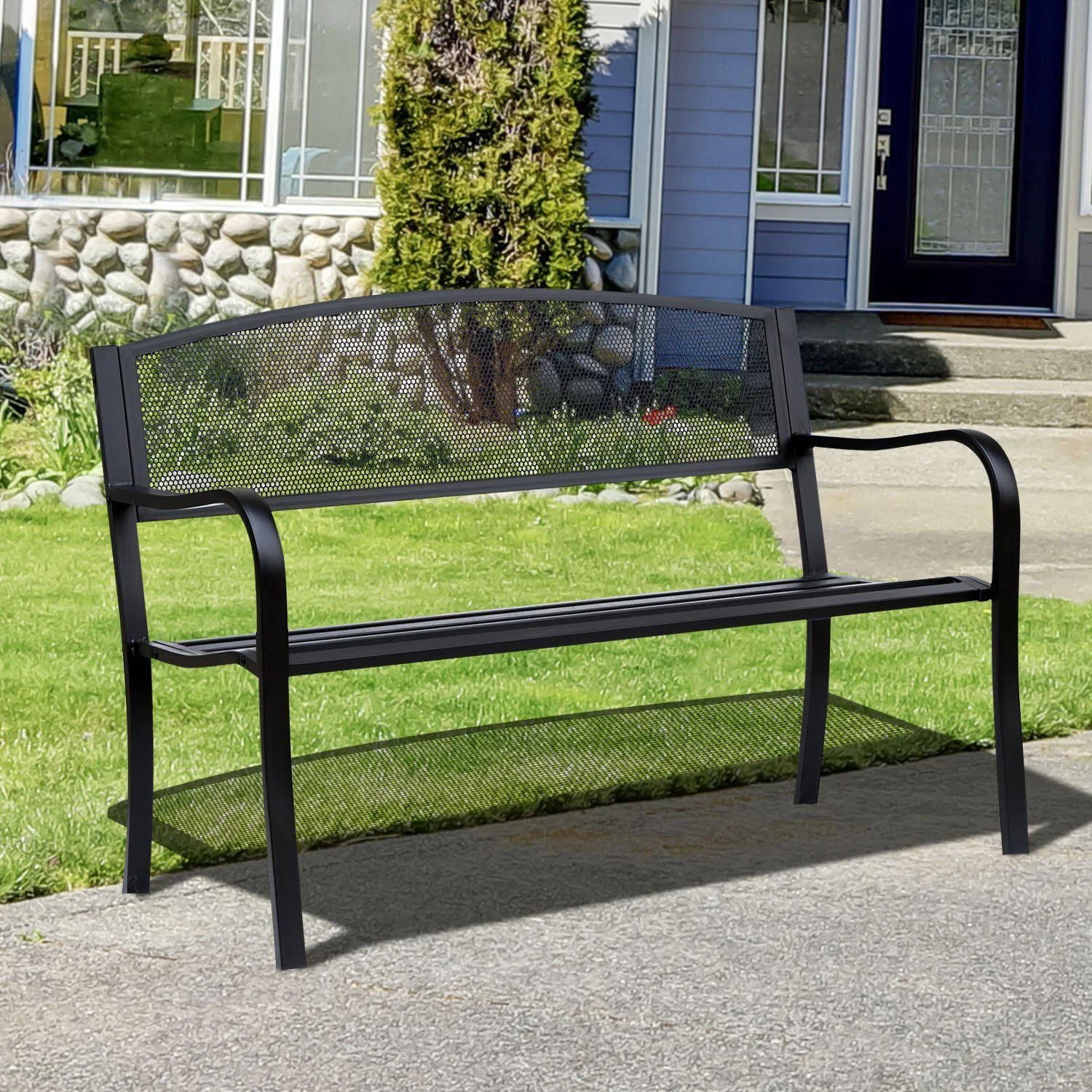 Gartenbank Sitzbank 2-Sitzer Stahl Schwarz - 6