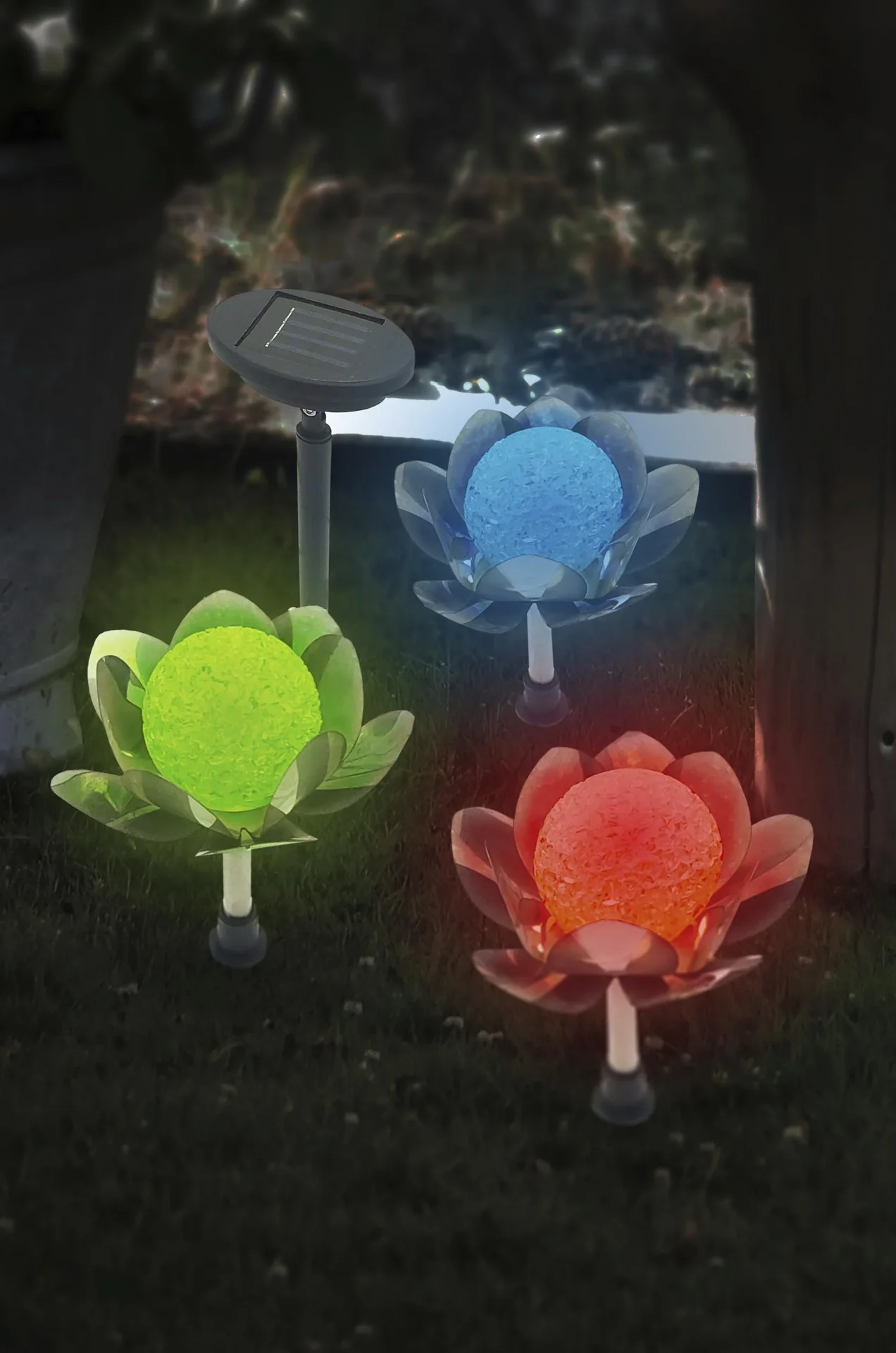 Solar LED Lotusblumen - 3er Set mit externem Solarpanel - 0