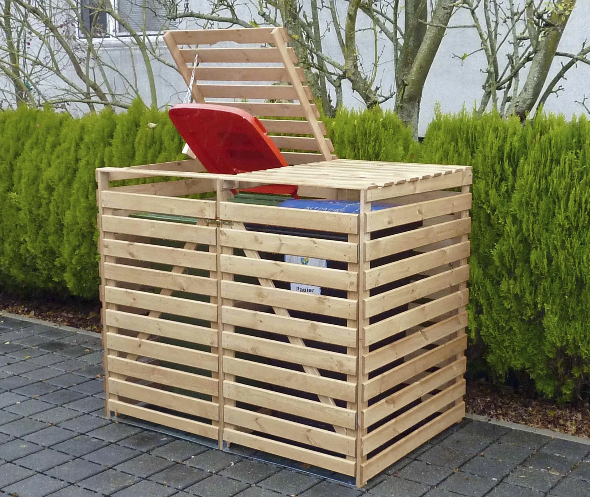 Mülltonnenbox "Vario V" für 2 Tonnen, natur - 0