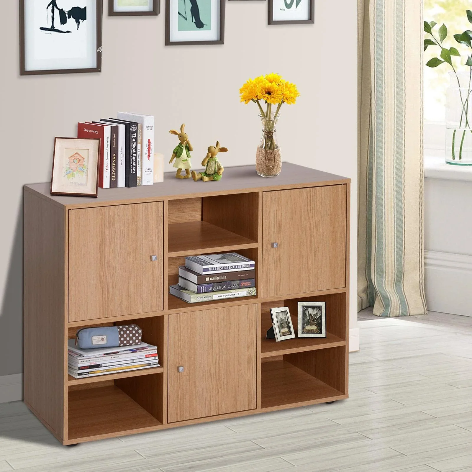 Multi-Fächer Bücherregal Wandregal Standregal Raumteiler Dekoregal Schrank Holz Natur 61,5 x 29,5 x 80 cm - 0