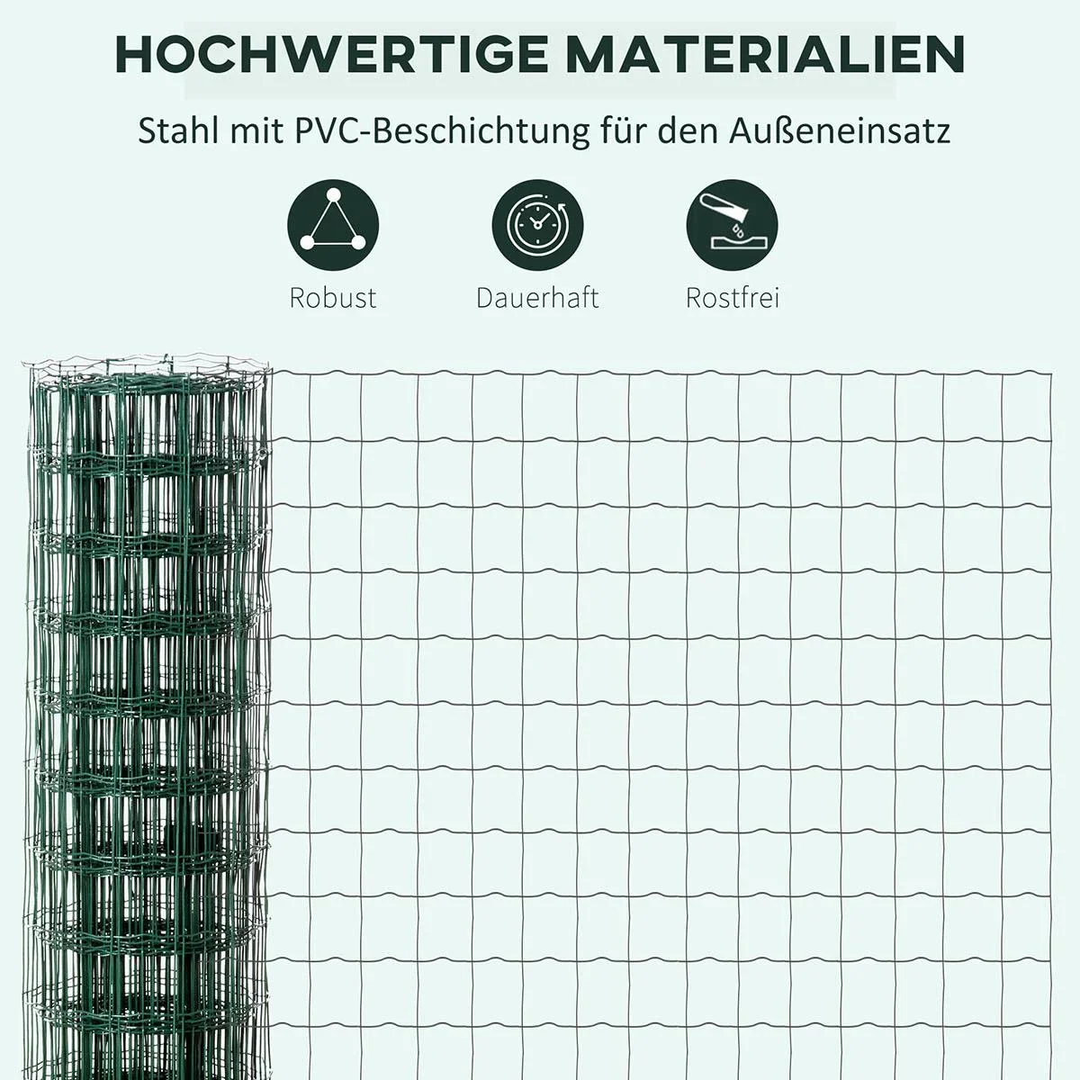 Gartenzaun 10 x 1,5 m Volierendraht Maschendraht Drahtzaun Drahtgitter Gartenzaun Rolle Masche stark Stahl Grün - 0
