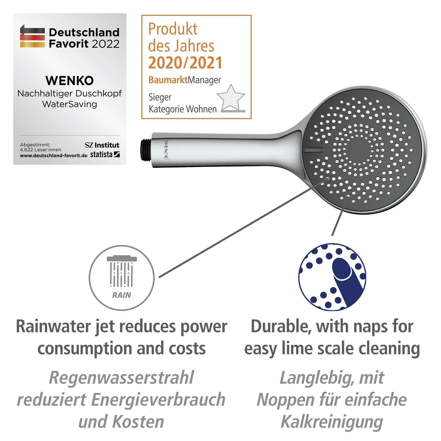 Wasserspar-Brauseset Watersaving Chrom, Länge Stange: 70 cm - 3