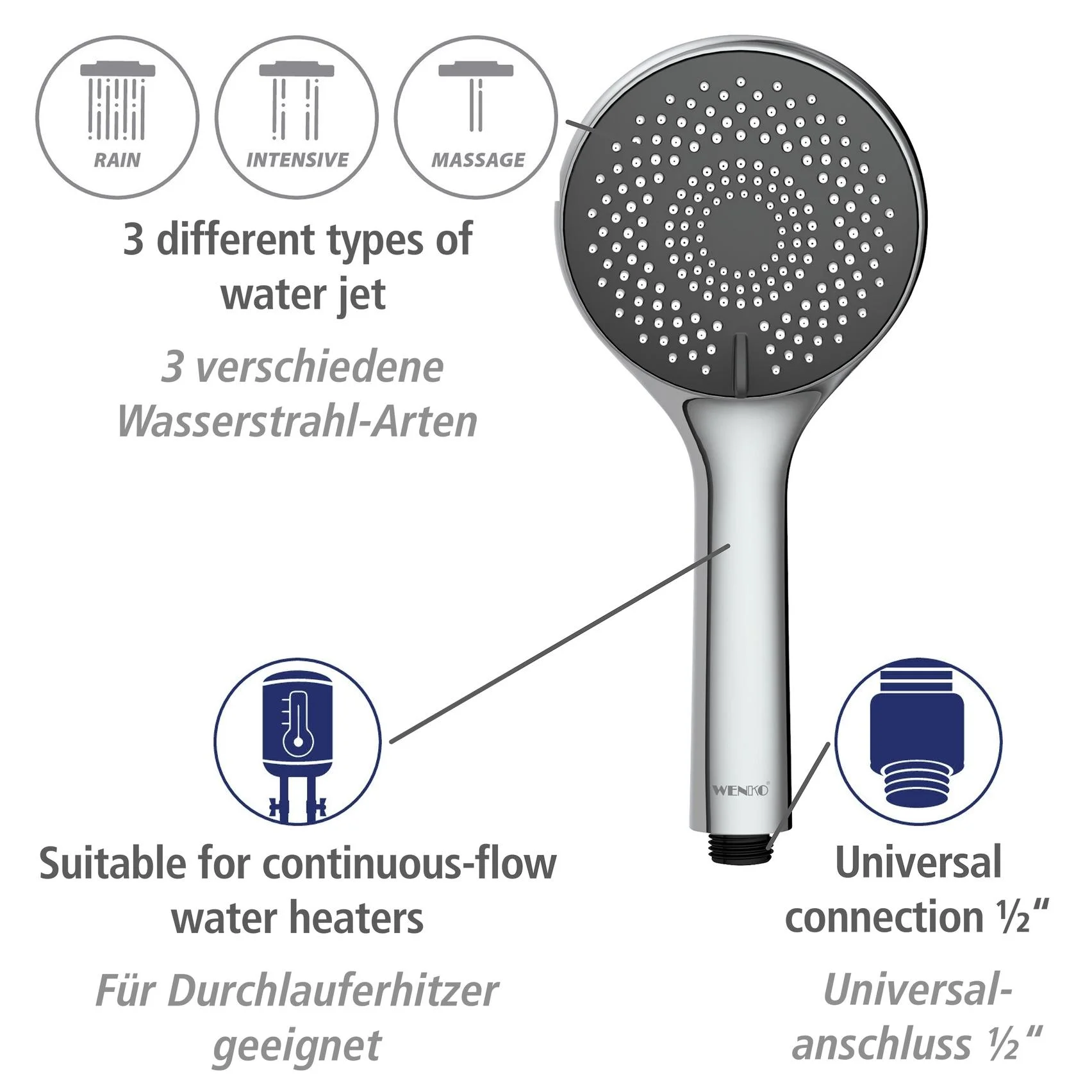 Wasserspar-Brauseset Watersaving Chrom, Länge Stange: 70 cm - 5