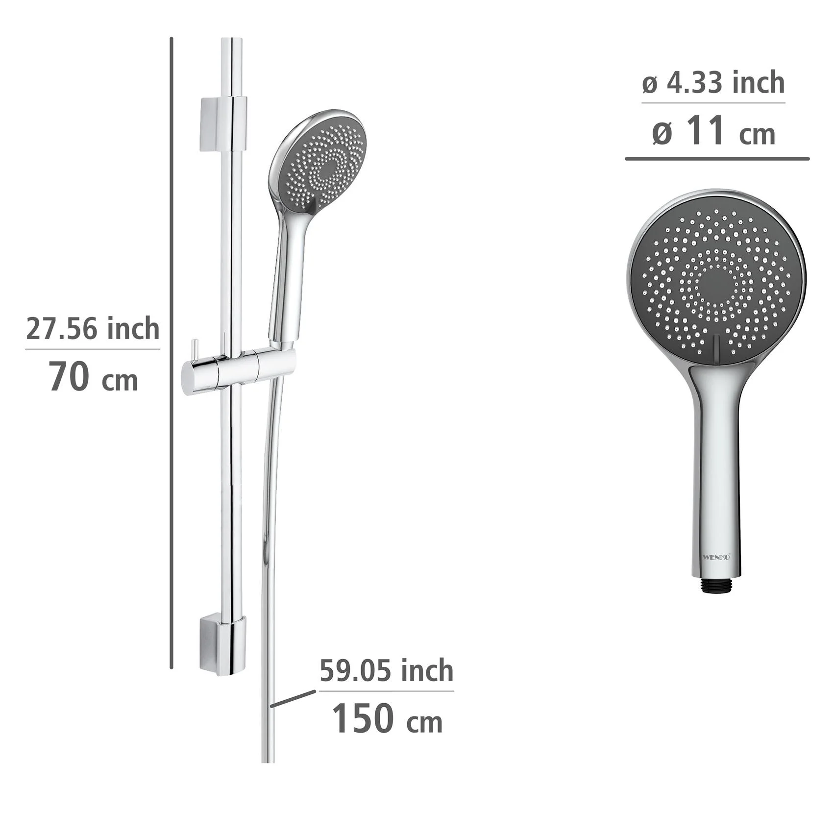 Wasserspar-Brauseset Watersaving Chrom, Länge Stange: 70 cm - 6
