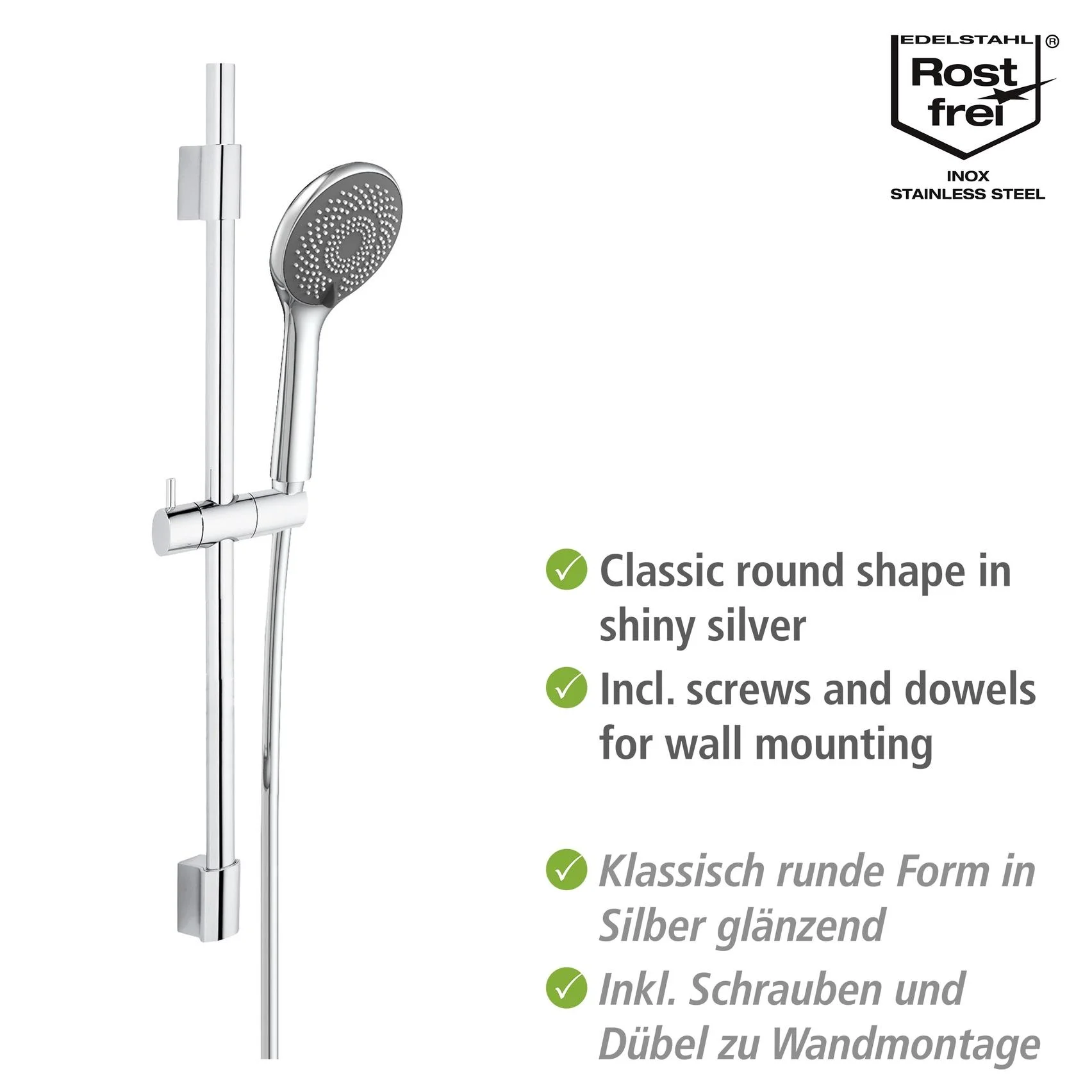 Wasserspar-Brauseset Watersaving Chrom, Länge Stange: 70 cm - 8