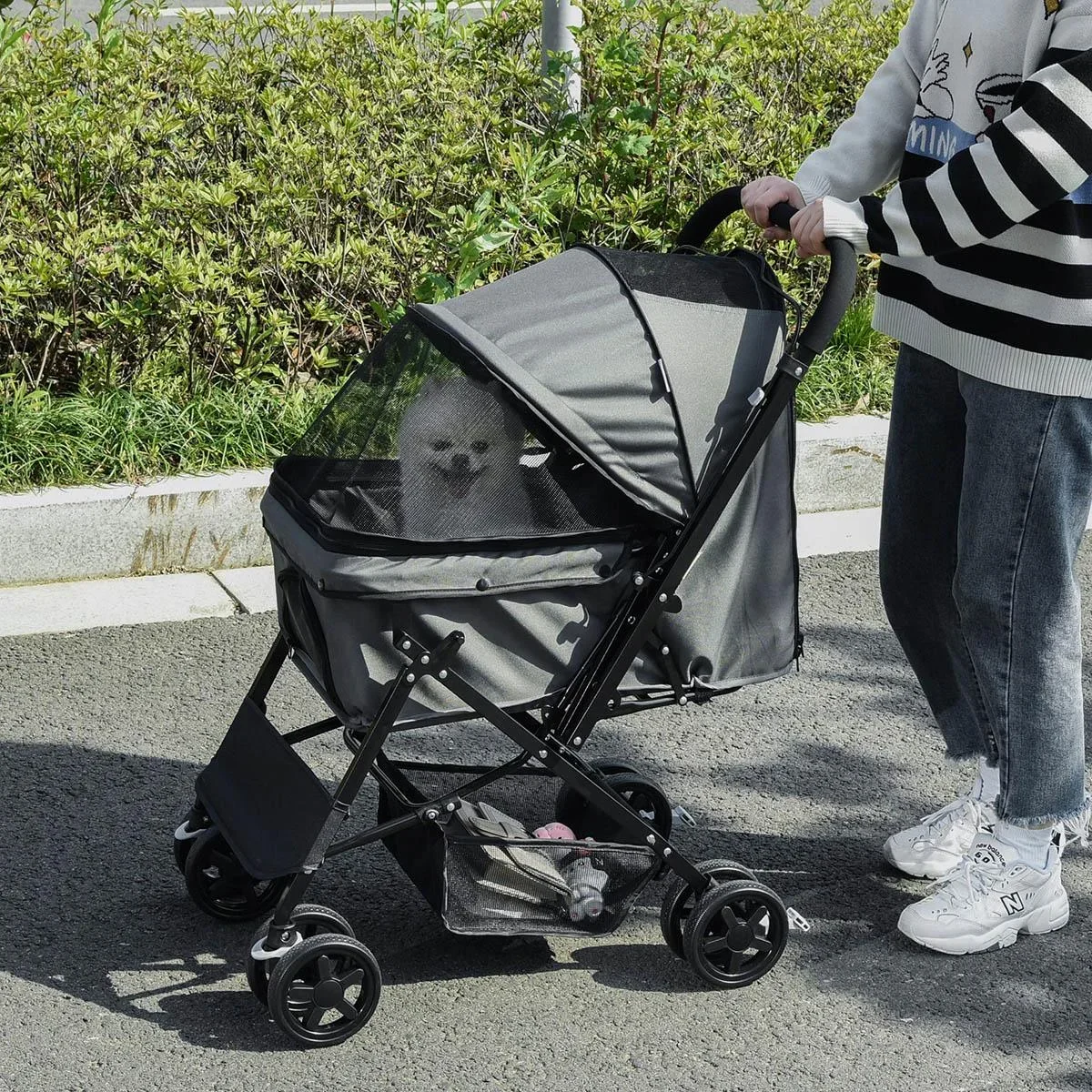 Hundebuggy Hundewagen Buggy für kleine Hunde und Katzen Haustierwagen Pet Stroller Katzenbuggy Oxford Dunkelgrau 76,5 x - 0