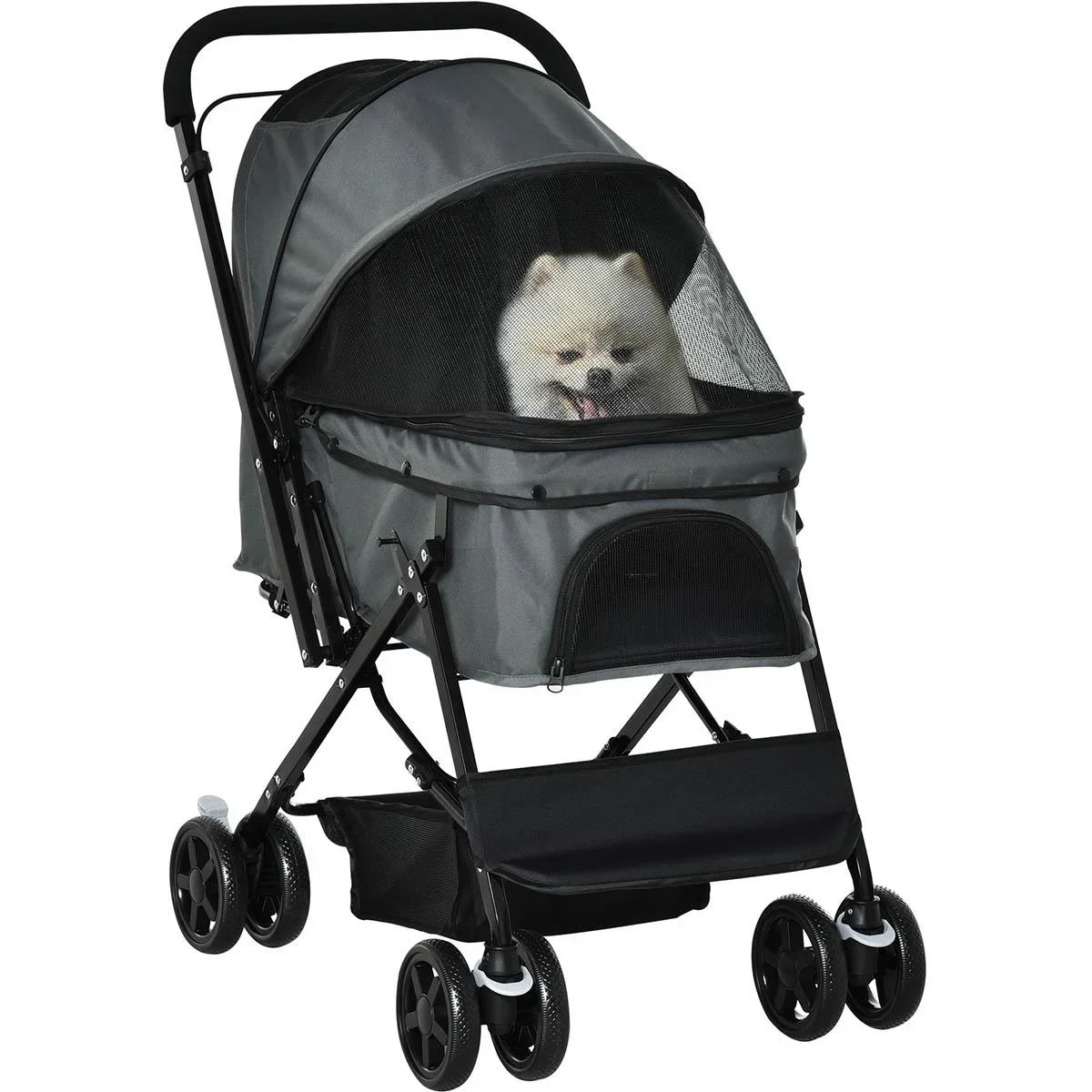 Hundebuggy Hundewagen Buggy für kleine Hunde und Katzen Haustierwagen Pet Stroller Katzenbuggy Oxford Dunkelgrau 76,5 x - 1